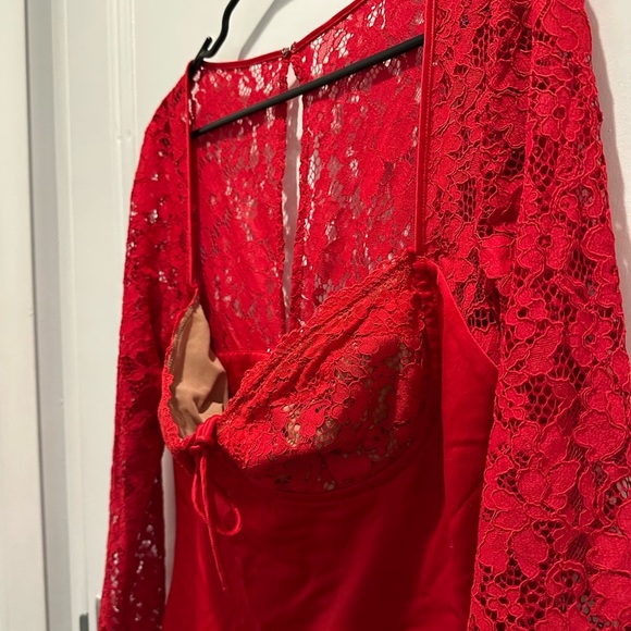 House of CB Jennica Red Rose Satin And Lace Mini Dress L+ Plus Cup - Picture 11 of 12